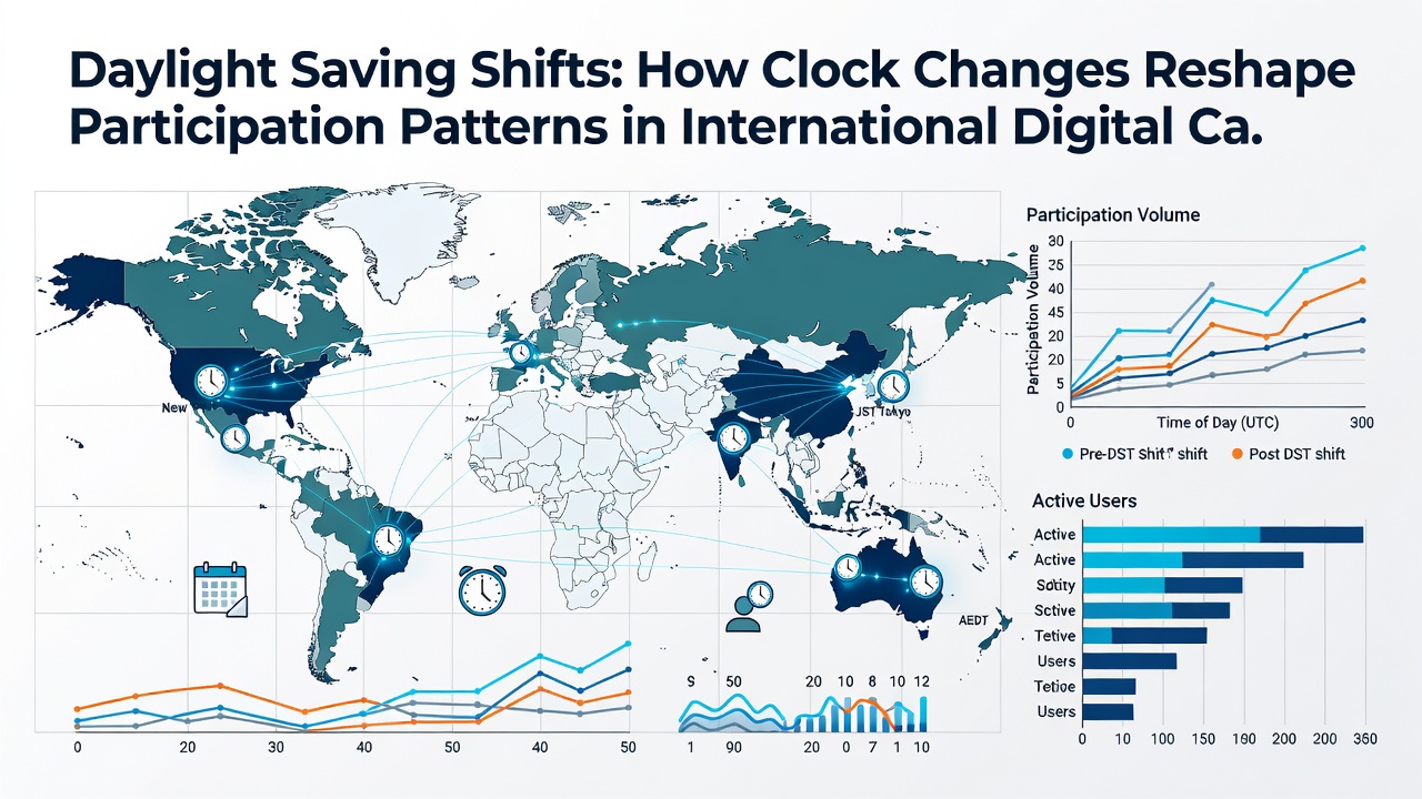 Global time zone map with highlighted poker session peaks before and after daylight saving transitions