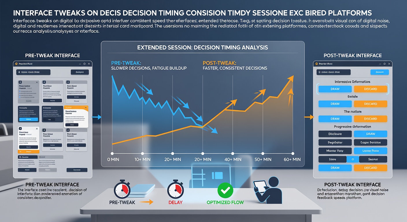 Digital card platform interface showing streamlined decision buttons and timing indicators during an extended online session