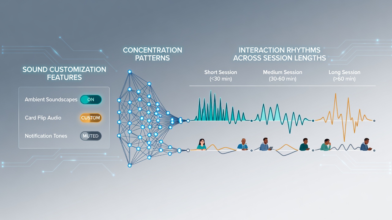 Digital card platform interface showing sound customization options with sliders for background audio, chip sounds, and notification effects during active play