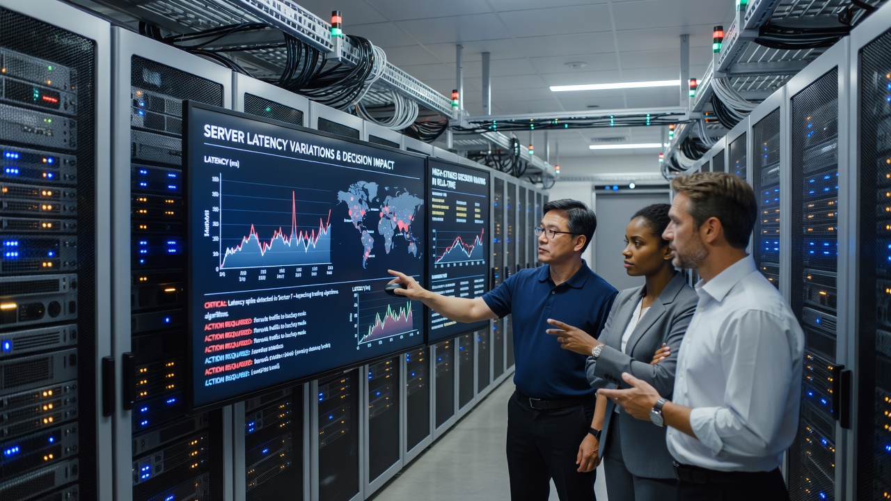 Network monitoring screens displaying latency metrics during peak poker tournament hours