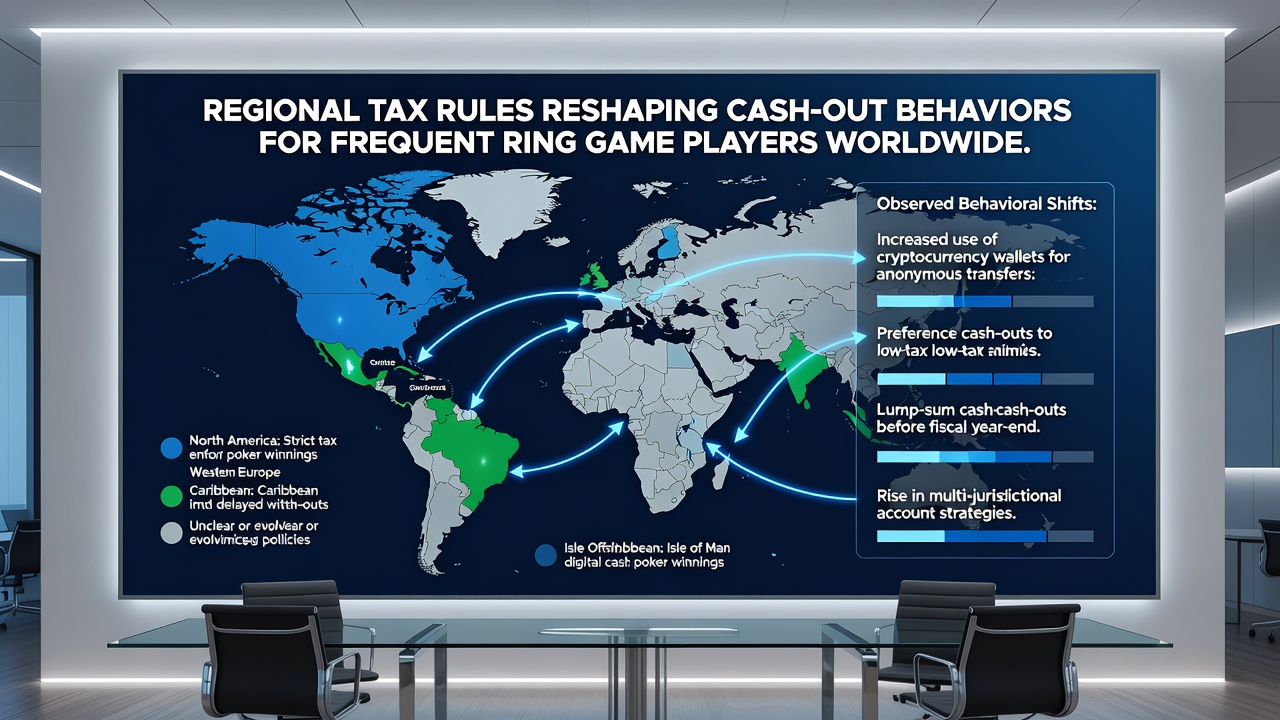 Poker player reviewing financial dashboard showing regional tax implications for cash game winnings