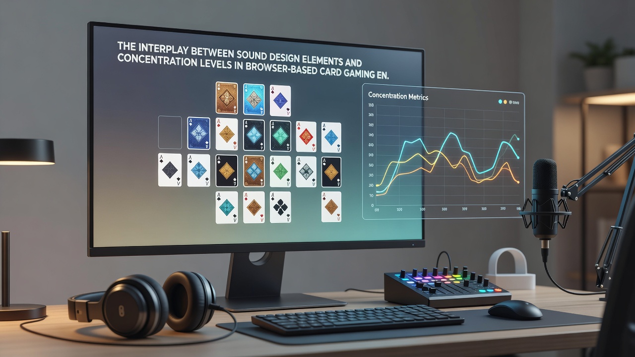 Close-up of browser card game screen highlighting audio settings panel and concentration-related metrics