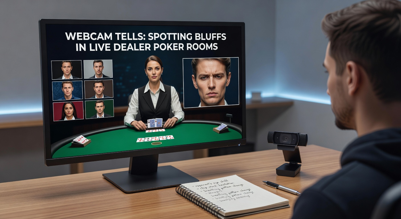 Split-screen webcam feeds from a live poker table, illustrating a player's nervous eye movement and another's confident stare